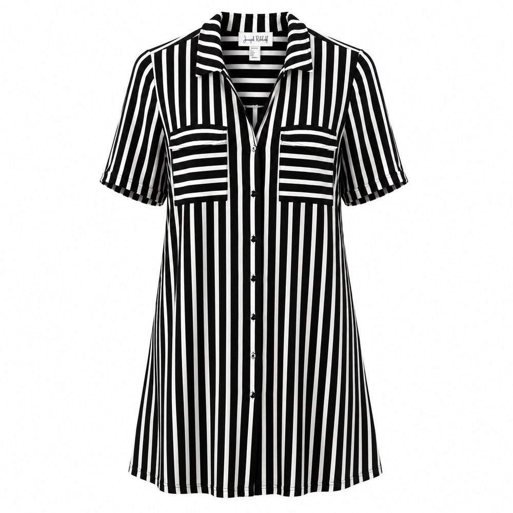Joseph Ribkoff Shirt Dress Black White Vertical Stripe Button Front Pockets 10